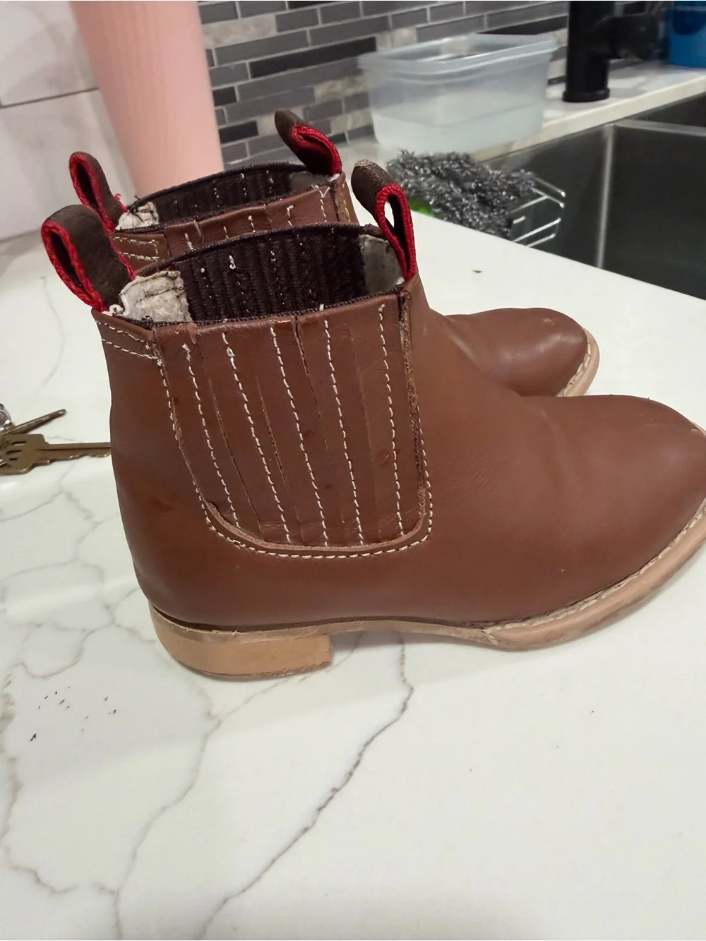 Kids Brown Pull-On Chelsea Boots with Elastic Side Panels